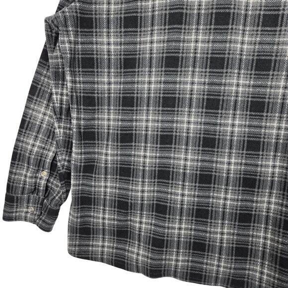 Eddie Bauer Fleece Shirt Jacket Men’s TXL Tall Gray Black Plaid Button Front - Picture 9 of 12